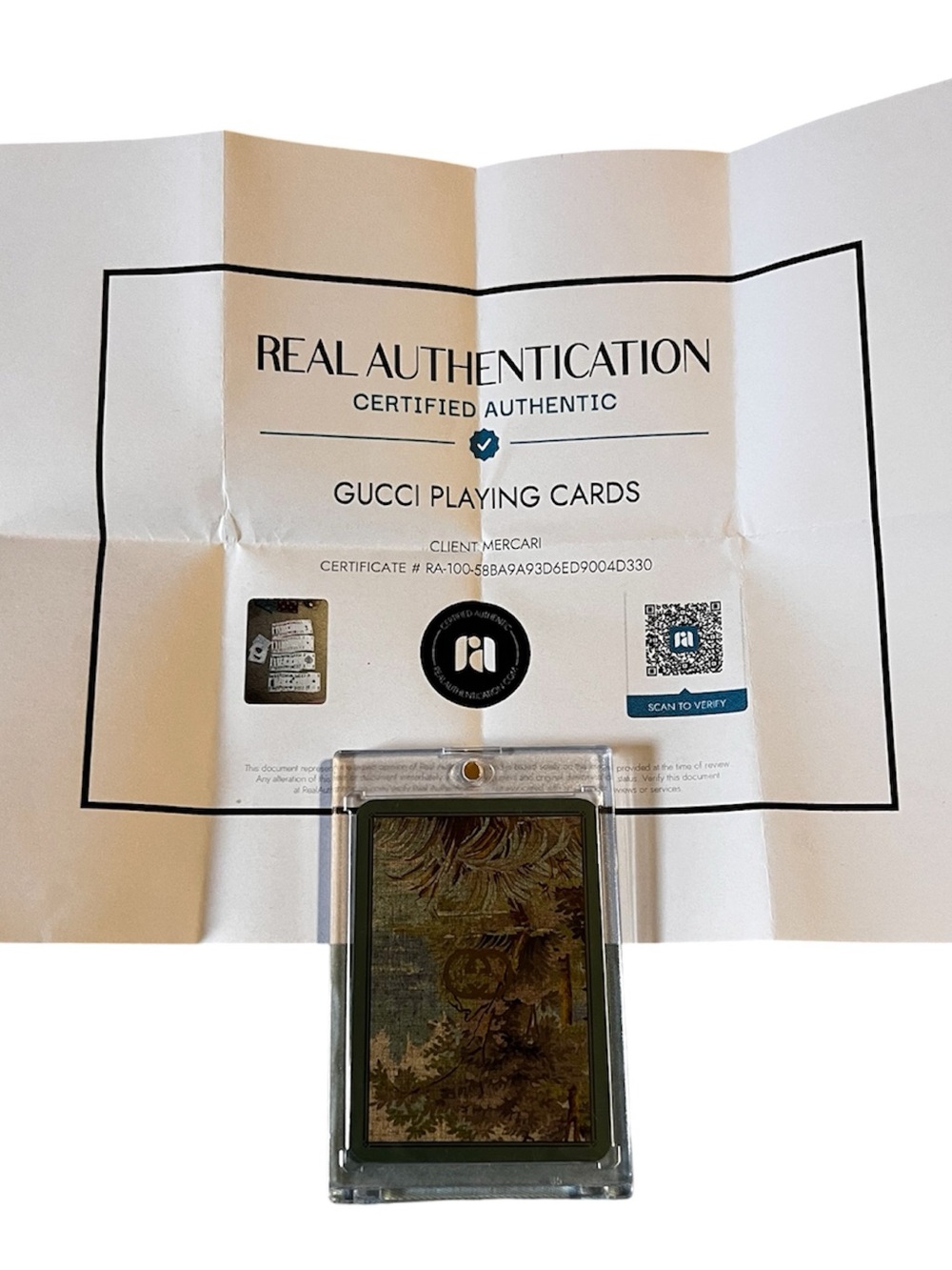 Gucci - Green and Gold Patterned Playing Card in Protective Case, 3 of ♦️